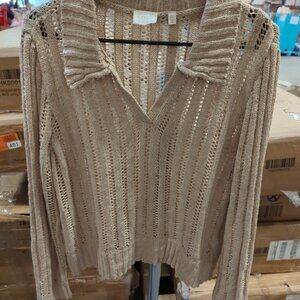 Cyrus Casual Hollow Out Sweater Crochet Knit Lapel Collar Polo Pullover Sweaters